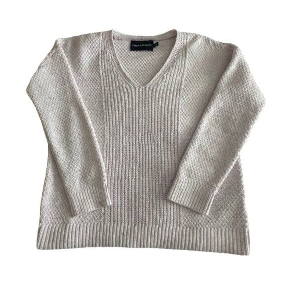 Calvin Klein Jeans Women M Pink Sleeved Pullover V neck Relaxed Fit Sweater Top - Picture 8 of 15